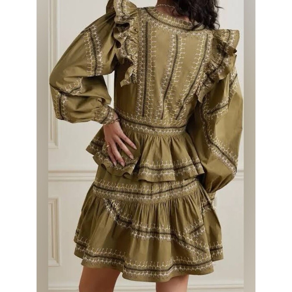 NEW✨ ULLA JOHNSON • Anais Olive Mini Dress • Womens 10/12 - Picture 6 of 14